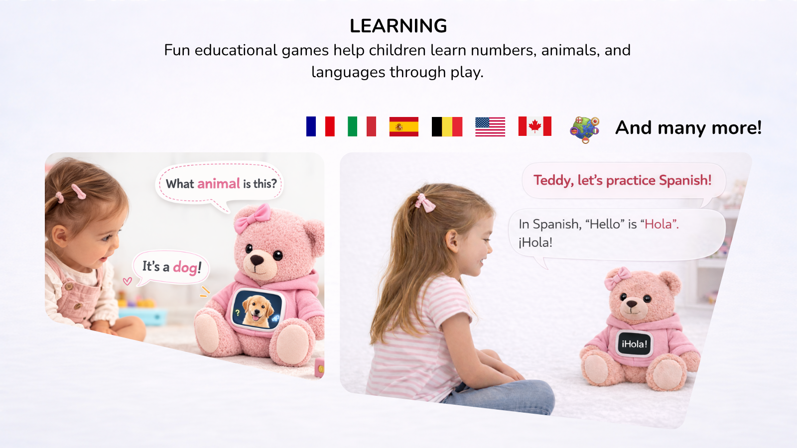 Teddy aide une petite fille à apprendre des langues