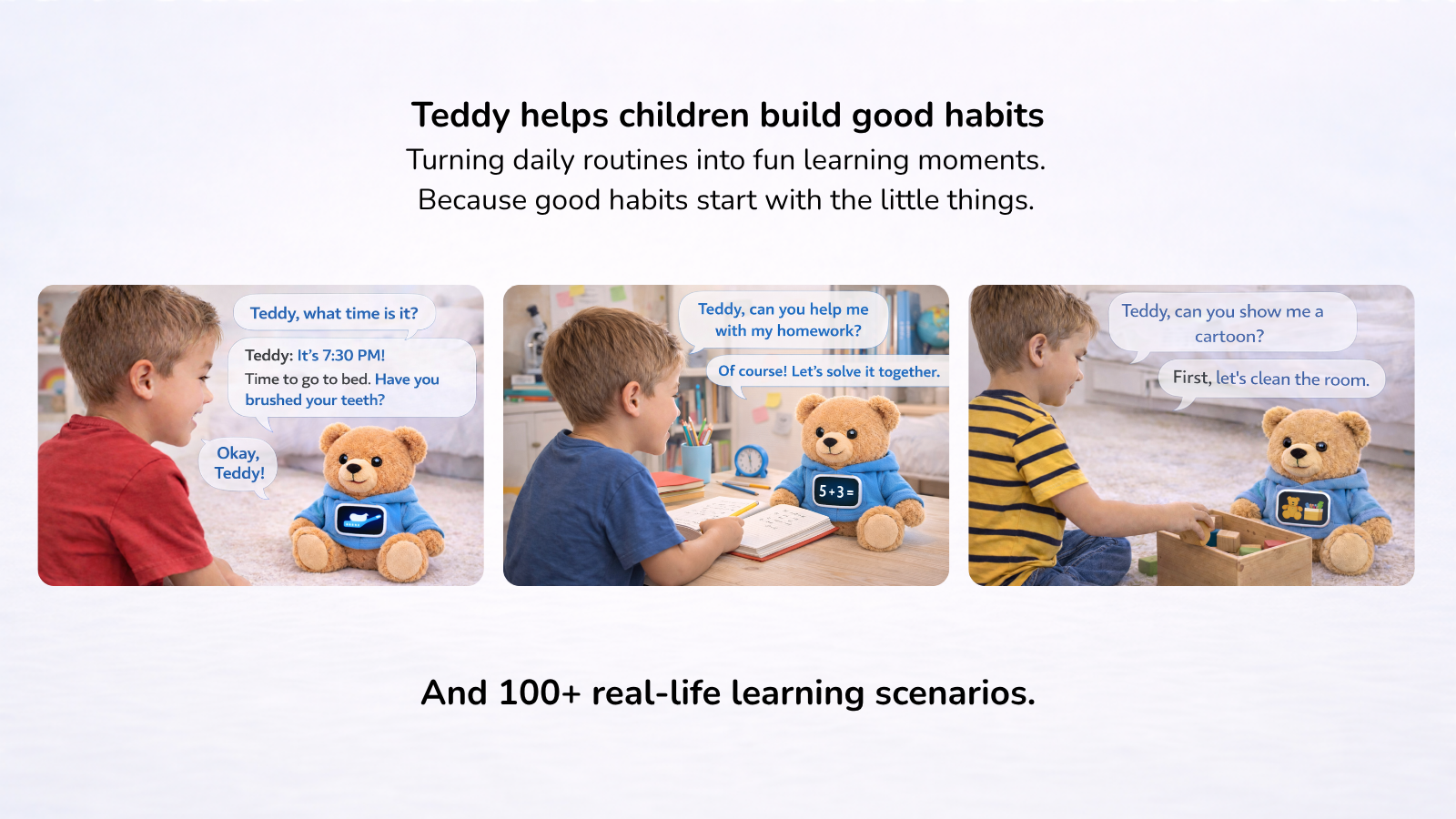 Teddy aide l'enfant dans ses routines et devoirs